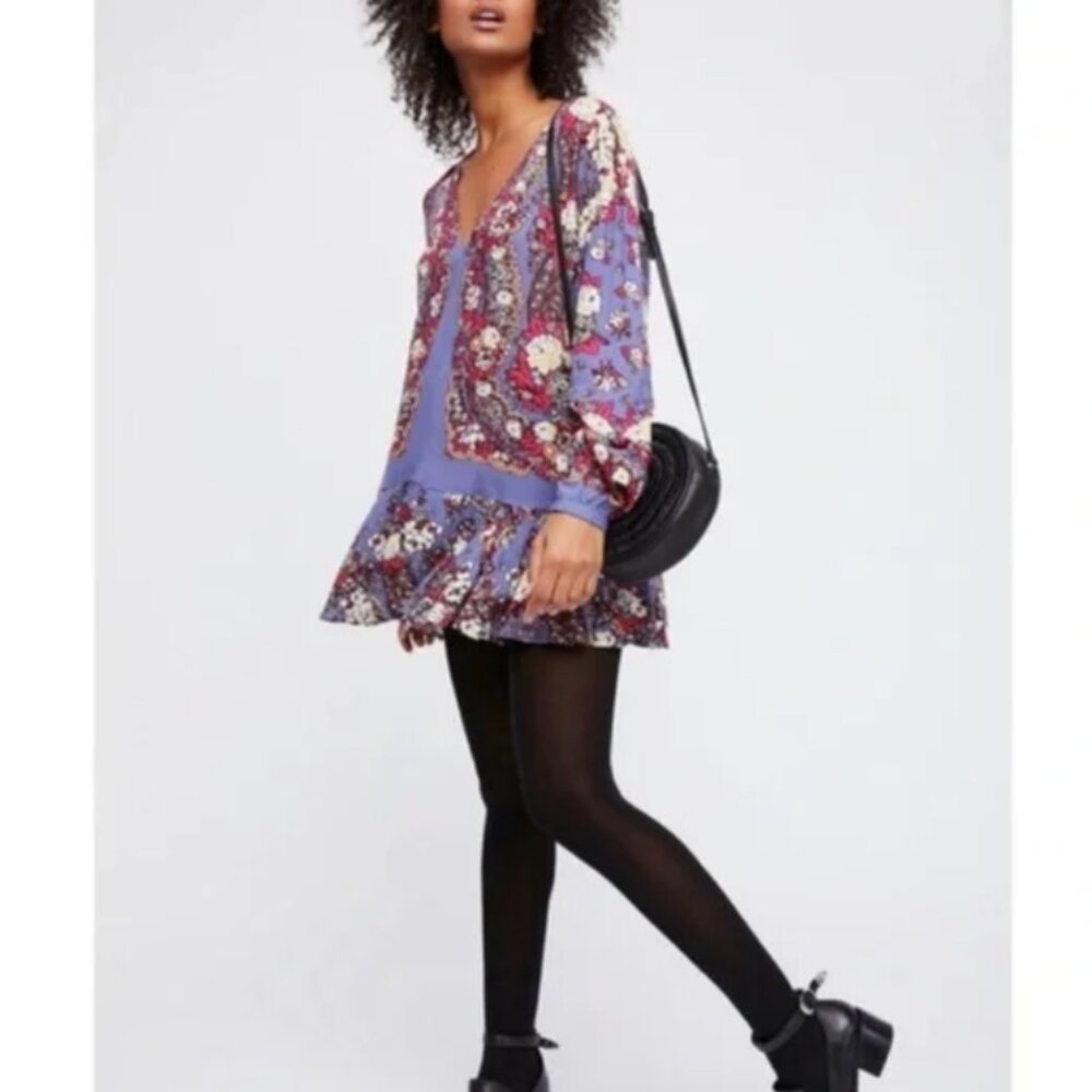 Free People Floral Print Long Sleeve Mini Dress Tunic